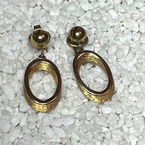 Vintage Crown Trifari Gold-Tone Oval Clip-On Dangle Earrings